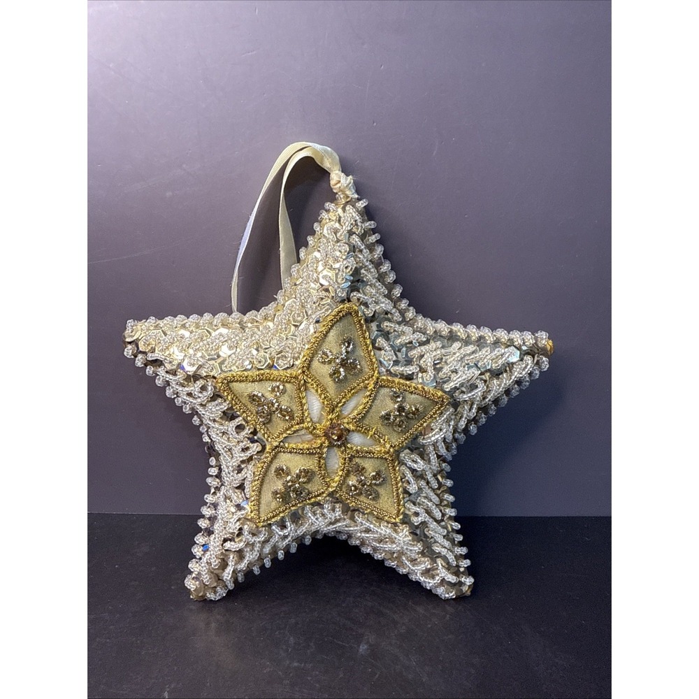 BEJEWELED GOLD STAR CHRISTMAS TREE ORNAMENT